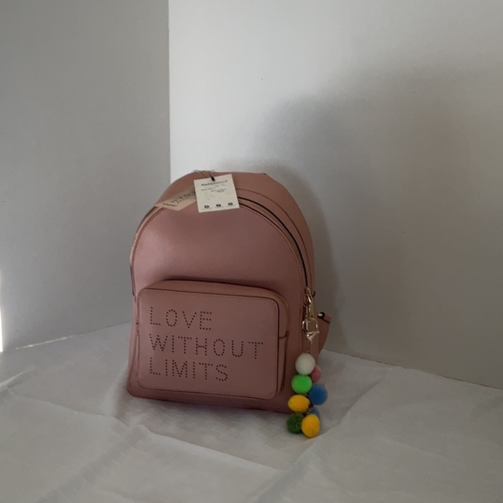 Melie Bianco Tan and Pink Backpack with Love Without Limits Design